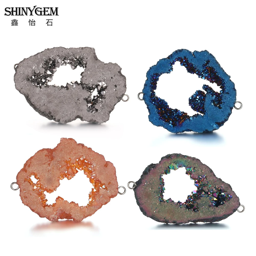 ShinyGem 30 45 мм необычный натуральный кристалл Druzy Соединитель Подвески минералы Geode