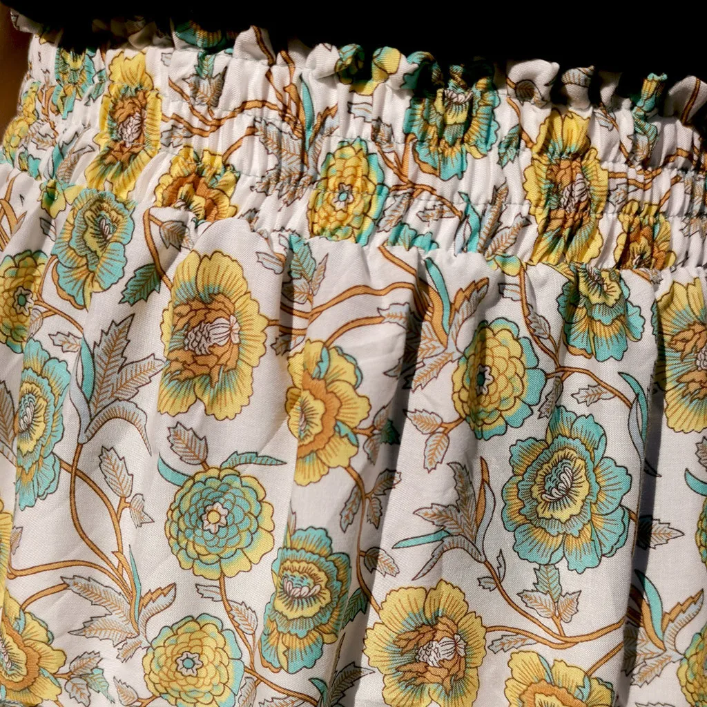 

Ladies Hot Sale Summer Leisure High Waist Elastic Print Beach Lotus Leaf Lace Retro Short Skirt Bohemian Ethnic Style