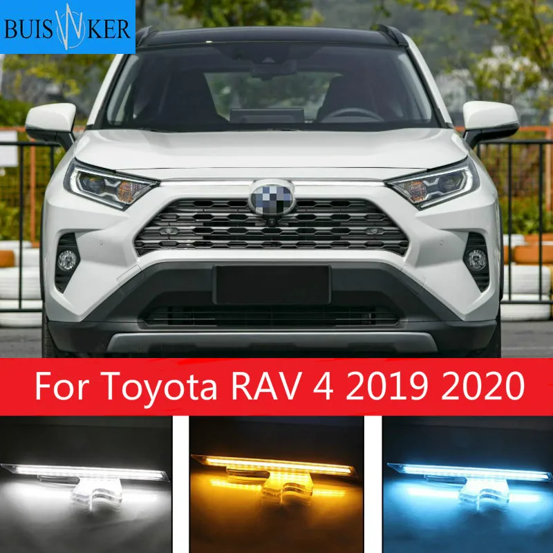 Светодиодный дневные ходовые огни для Toyota RAV 4 2019 2020 RAV4 DRL желтая сигнальная лампа