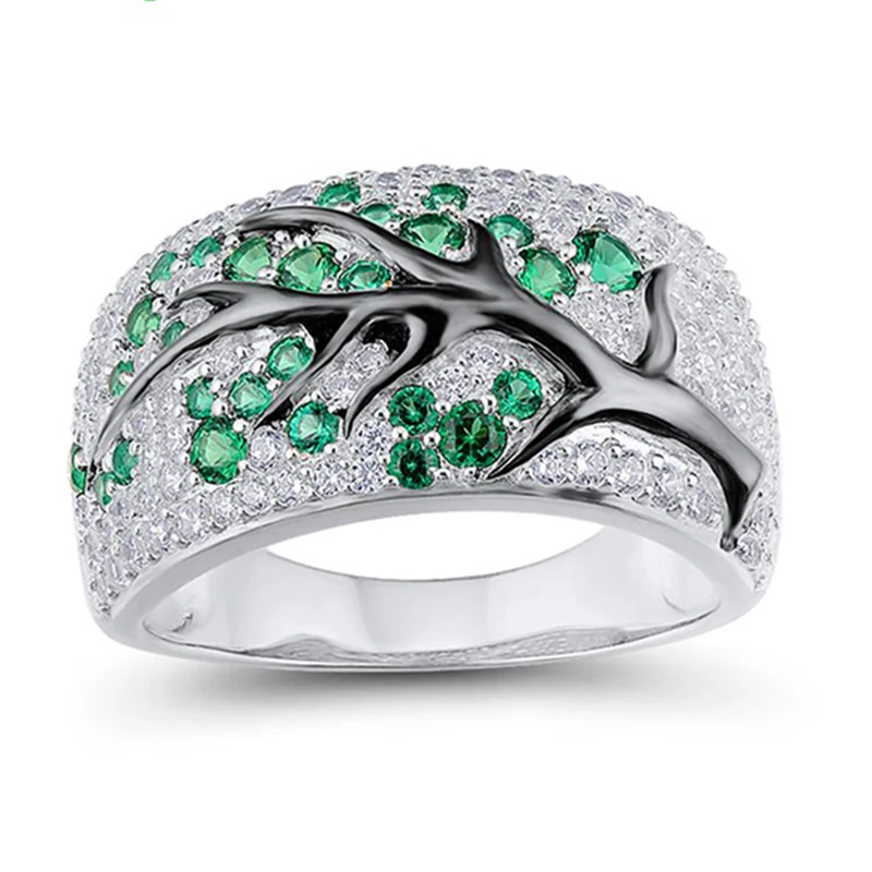 Ring 03 Роскошный Серебряный цвет сливы цветы ветка дерева растение шаблон кольца для мужчин и женщин цветы вымощены красный зеленый стразы кольцо Z3M171 - Цвет основного камня: Ring 03