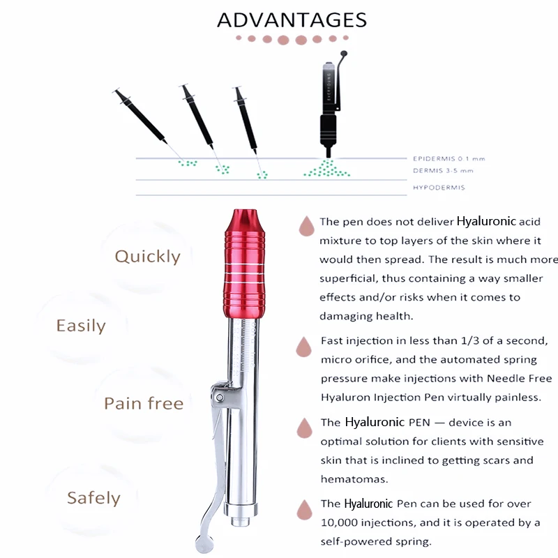 

0.3ml Hyaluronic Acid Pen High density metal hyaluron gun hyaluronique pen For Anti Wrinkle Lift Lip no needle acid injection
