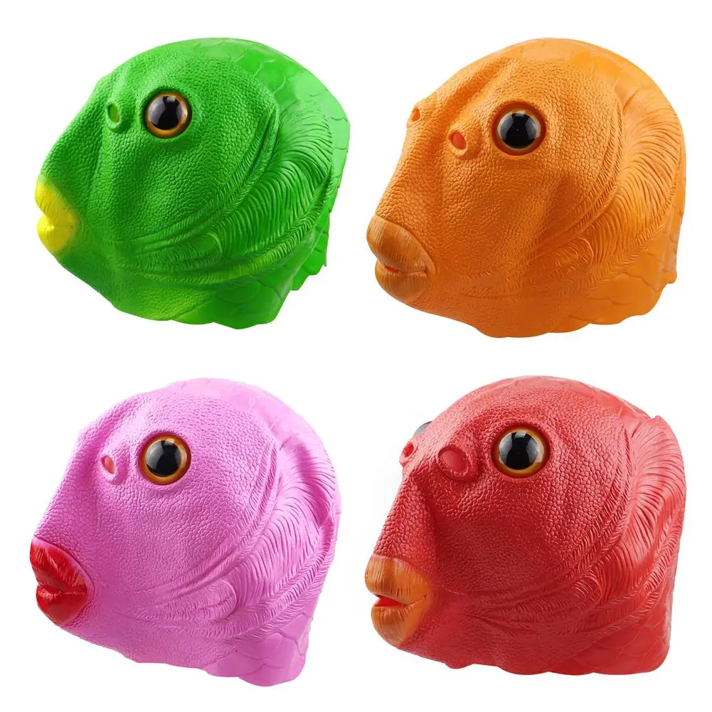 

Funny Toy Green Fish Head Mask Rubber Party Helmet Animal Monster Headgear Safe Non-toxic Face Cover Performance Prop 4 Colors