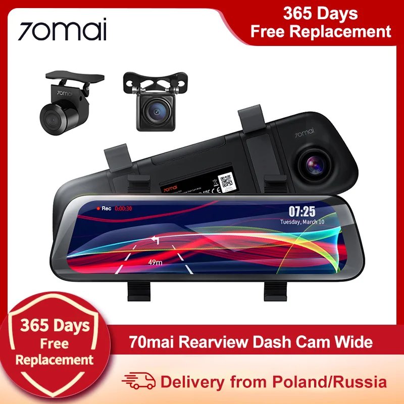 70mai Rearview Dash Cam Wide (MIDRIVE D07) | Зеркало заднего вида+задняя камера 1920x1080 2МП F2.0 130°