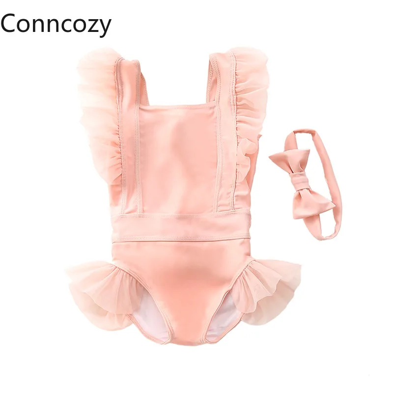 

Children's Swimsuit Girls One-piece Swimwear Middle Small Children Baby Princess Yarn Ruffled Girls Toddler Girl Bathing Suit