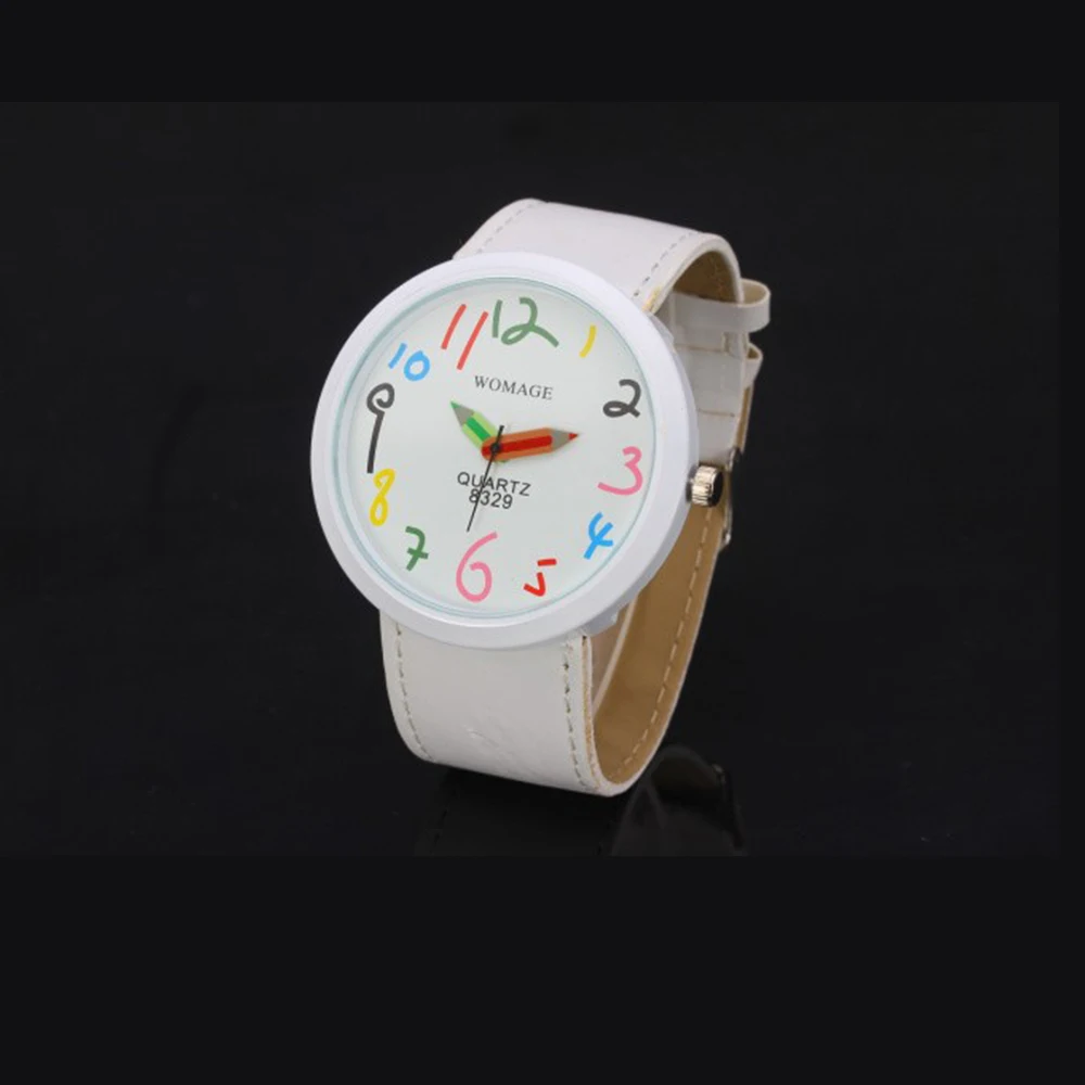 

2019 New Multicolor Pencil Needle Cartoon Watches Leather Big Number Wristwatch Best Gift Girls Zegarek Damski