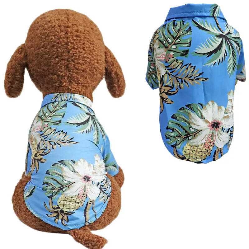 Hawaii Style Printed Pet Clothes Cat Tshirt Coconut Tree Pineapple Pattern Short Sleeve Vest Shirt For Small Dogs Bichon XXL | Дом и сад
