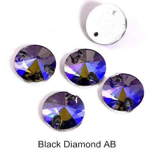 Black Diamond AB 5 размеров Красный AB Круглый Rivoli Кристалл Стекло пришивные стразы с плоской задней частью глубокий синий АВ пришивные стразы для свадебного платья B0999 - Цвет: Black Diamond AB
