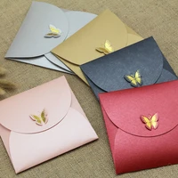 10pcslot 250gsm pearl paper envelopes with hot stamping butterfly buckle kraft envelope for wedding invitation envelope gift