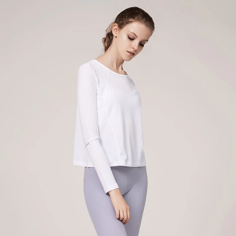 

2021 New Net Yarn Patchwork Shirt Women Sports Long Sleeve T Shirts Quick-Drying Loose Gym Yoga Tops T-shirt Sportswear