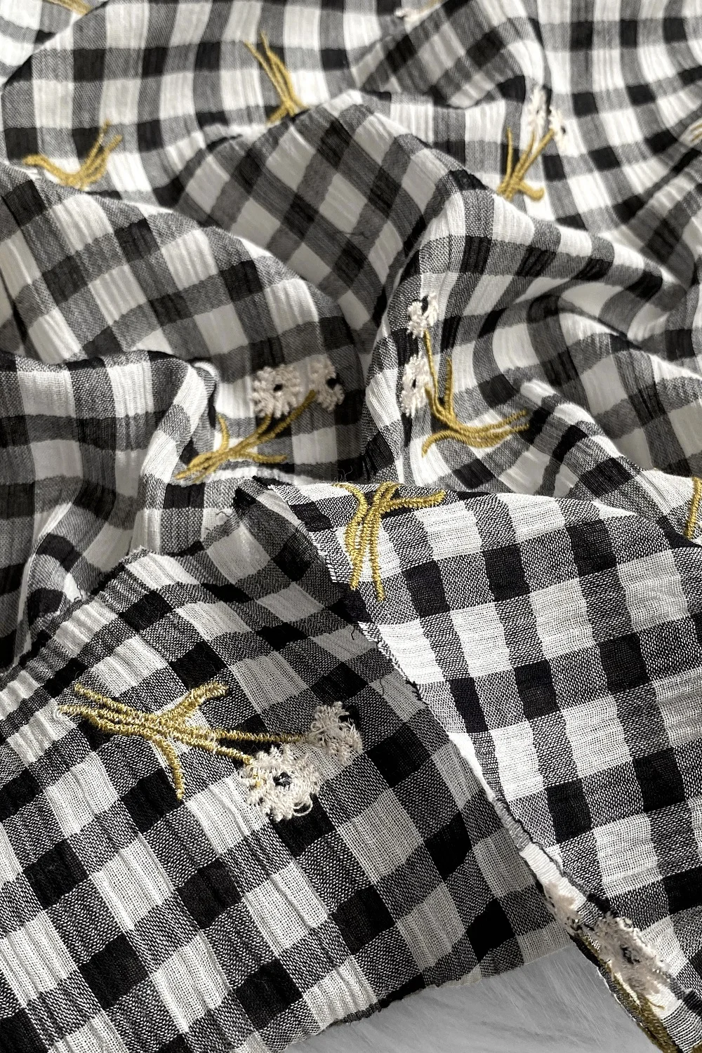 

140cm ultra thin micro - translucent classic black and white sunrise gaya cotton embroidered fabric