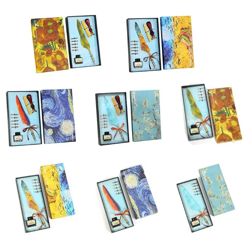 

1 Set Oil Painting Retro Vintage Calligraphy Feather Dip Pen Quill Fountain Pens