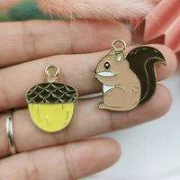 10pcspack lovely squirrel pine nuts enamel metal charms earring bracelet diy jewelry making