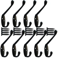 9 pack heavy duty coat hooks wall mounted for hat hardware dual prong retro coat hanger with 20 screws black color