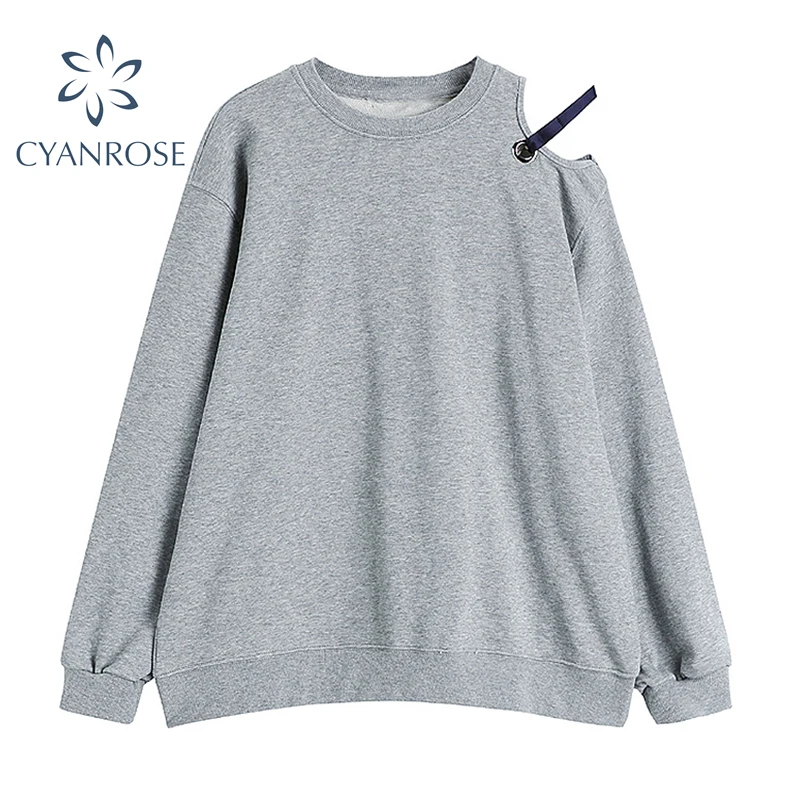 Трикотажный свитер для женщин с открытыми плечами длинным рукавом и О образным