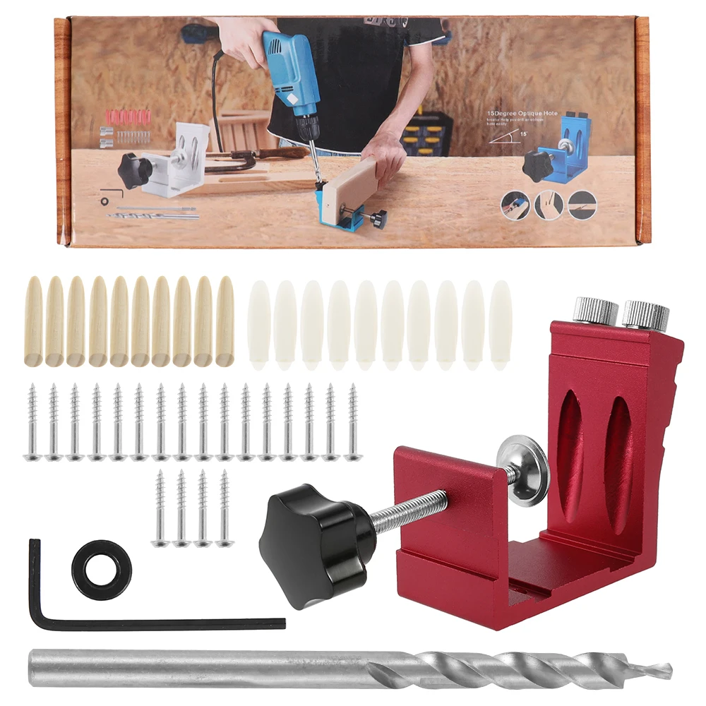 

46PCS Pocket Hole Drill Guide Dowel Jig Oblique Hole Locator Drilling Kit Aluminium Woodworker DIY Tools with 9mm Drill Bit