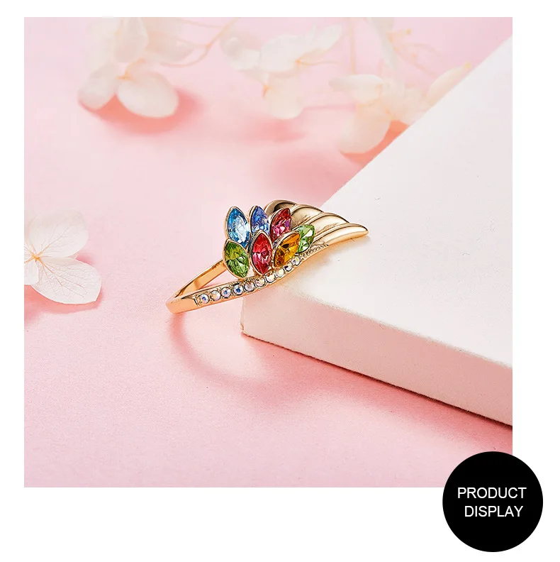 BOSCEN украшенное кристаллами от Swarovski кольцо для женщин день рождения подарок на день Святого Валентина Красочные павлиньи крылья романтический