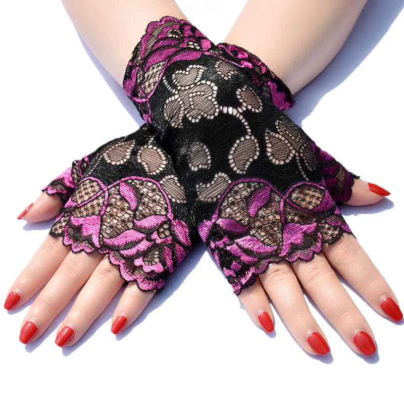 

Short Summer Thin Lace Sun Protection Half-finger Gloves Female Riding UV Protection Dance Performance Gloves