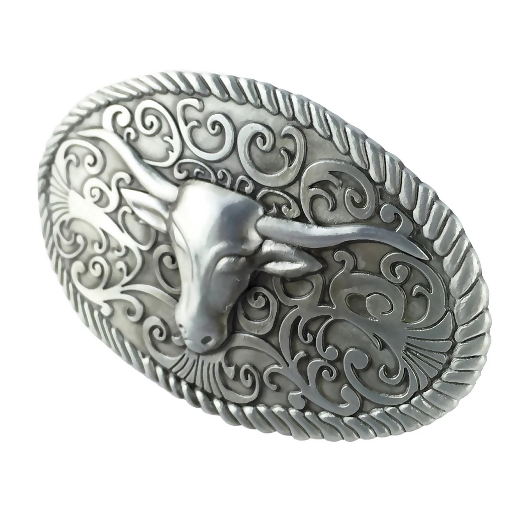 

Men's Luxury Cowboy Belt Buckle Metal Longhorn Bull OX Head Celtic Pattern