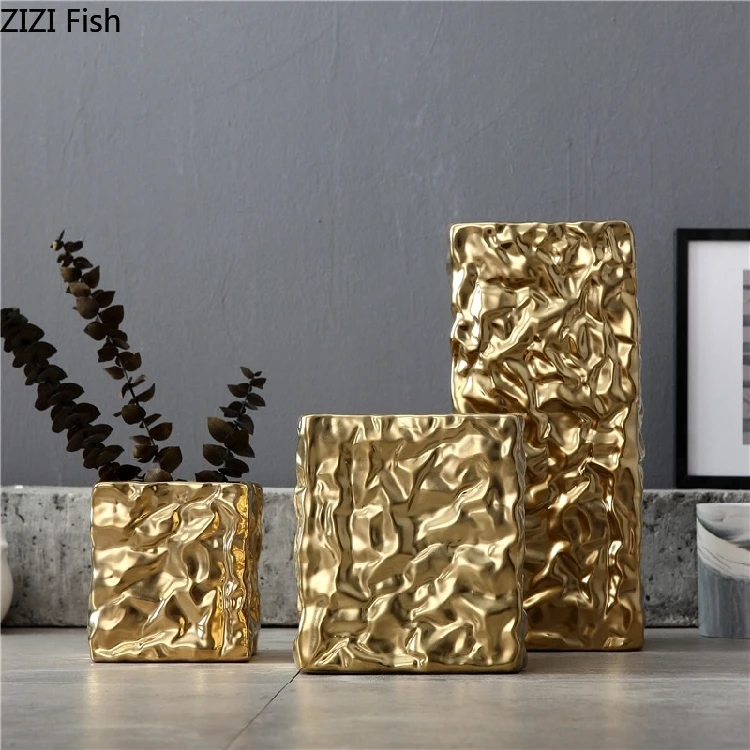 Скандинавские креативные золотые плиссированные керамические вазы настольная