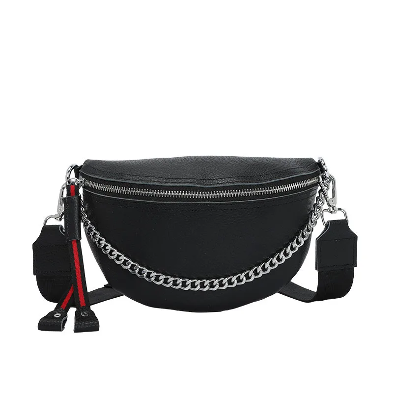 

Net red chest bag new small ck soft leather waist bag large capacity ins fashion wide shoulder strap chain female bag