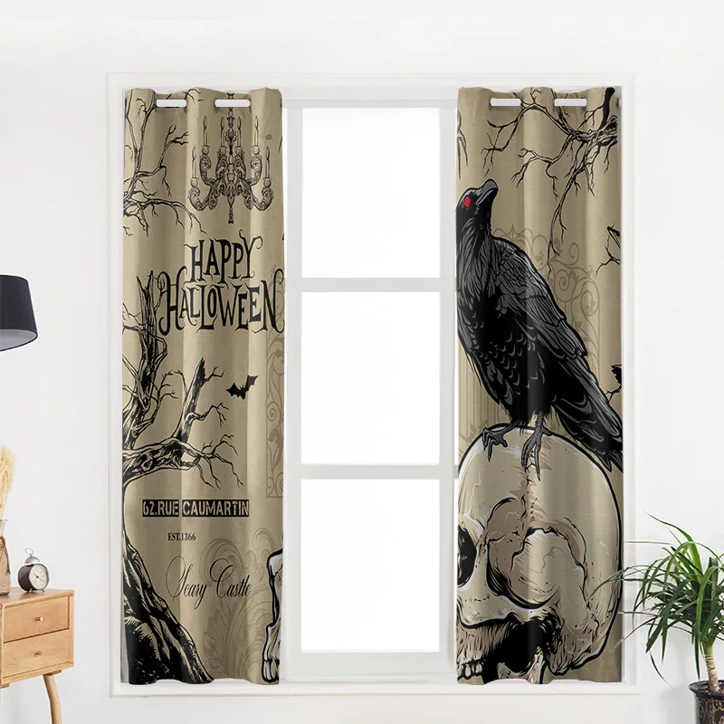 Шторы для спальни кухни Хэллоуин Череп ворона летучая мышь элемент украшения