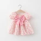 Летняя одежда для новорожденных девочек; Кружевное платье с цветочным принтом; Костюм для девочек; Одежда для малышей; Праздничное платье принцессы на 1 год