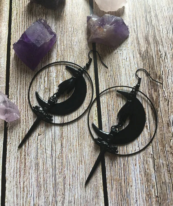 black Hecate-Crensent серьги в форме Луны-Викторианская-серьга в виде шпаги-готика-обручи-темно-колдовство-богиня-готические ювелирные изделия-висячие серьги - Окраска металла: black