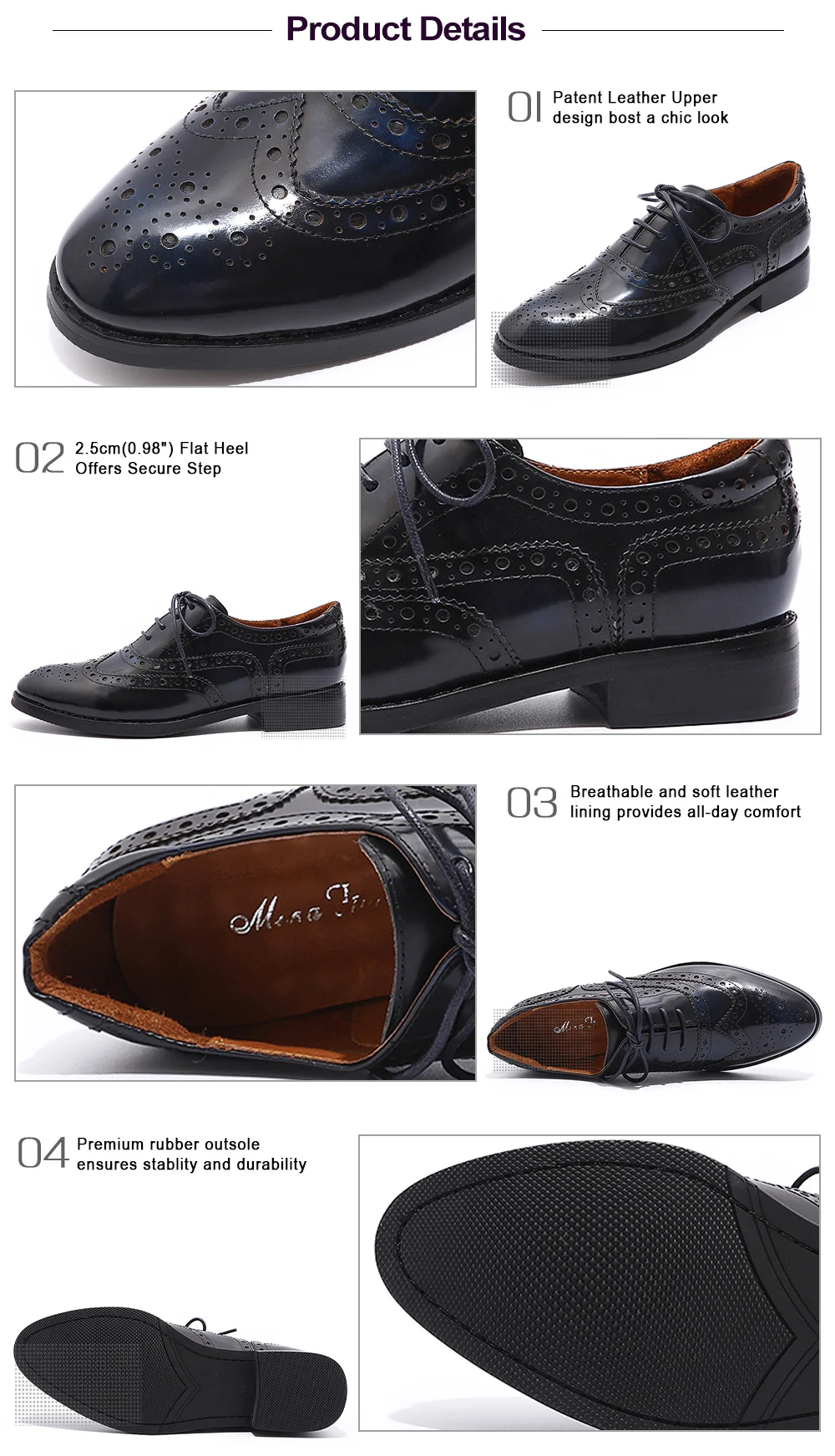 Mona Flying Womens Leather Oxfords Shoes Stylish Perforated Wingtips Brogues Flats Lace-up Shoes for Woman Ladis Female A068-1