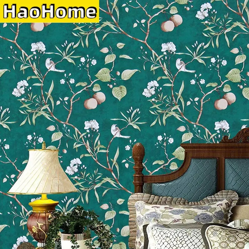 Настенные обои HaoHome с изображением персикового дерева зеленые водонепроницаемые