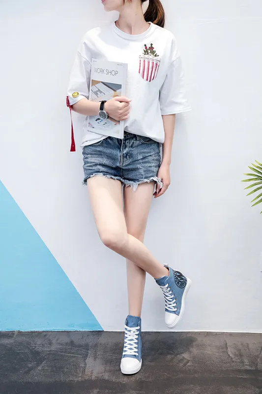 Кеды женские на танкетке холщовые кроссовки повседневная обувь джинсовые синие