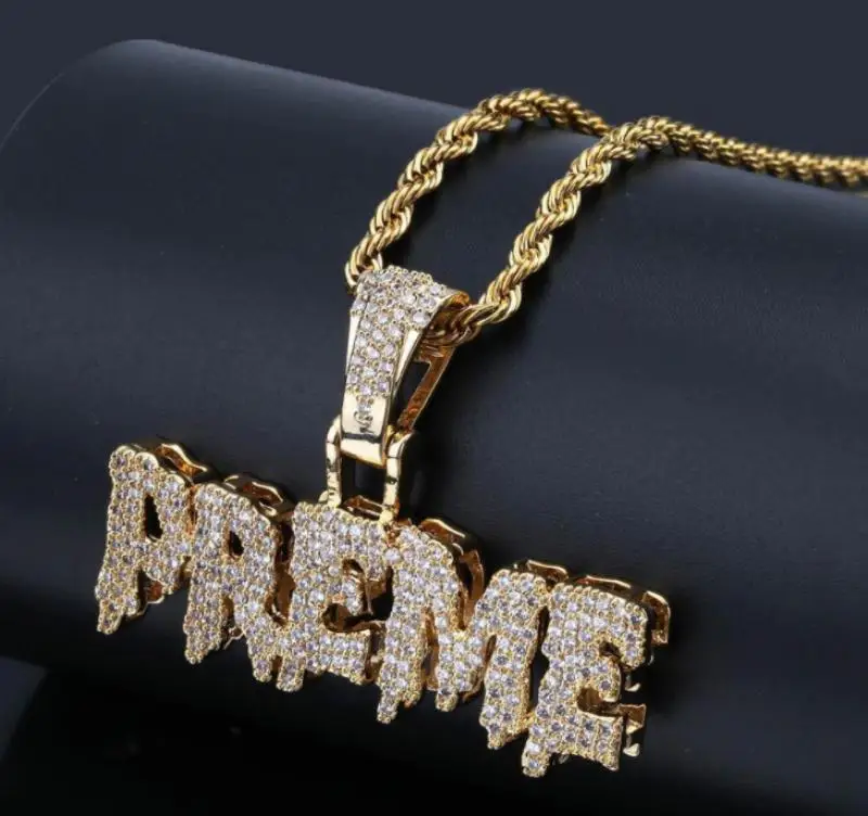 Fashion Trend Brand Inlaid Zircon Letter P-R-E-M-E Pendant Necklaces for Men Personality Jewelry | Pendants