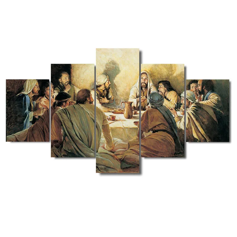 

Christian Decor Painting 5 Panel Canvas Printing Painting Jesus Last Supper Home Decoration Wall Art Living Room Modular Picture