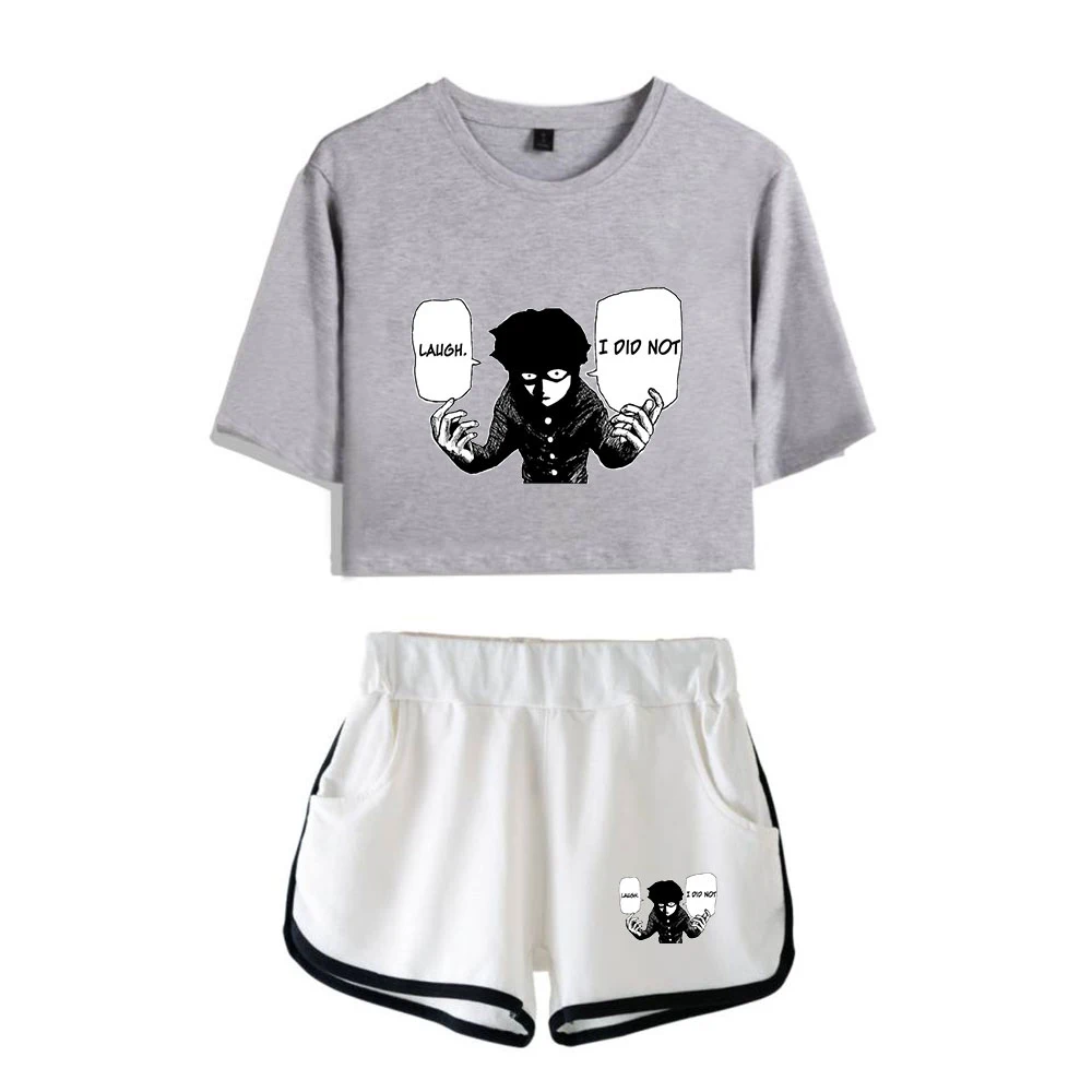 

Mob Psycho 100 Sexy Tracksuit Women Set 100% Cotton Two Piece Set Cotton Short Top and Middle Waist Shorts Pop Summer Tracksuits