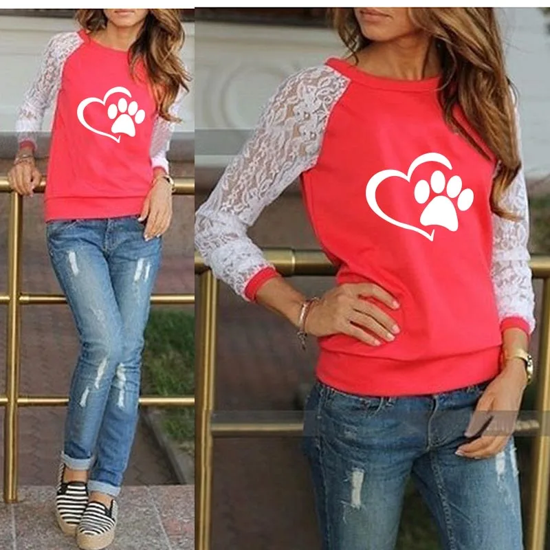 Женская Кружевная футболка с длинным рукавом осень 2019|Футболки| |