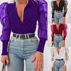 Блузка женская с пуговицами на пуговицах и V-образным вырезом