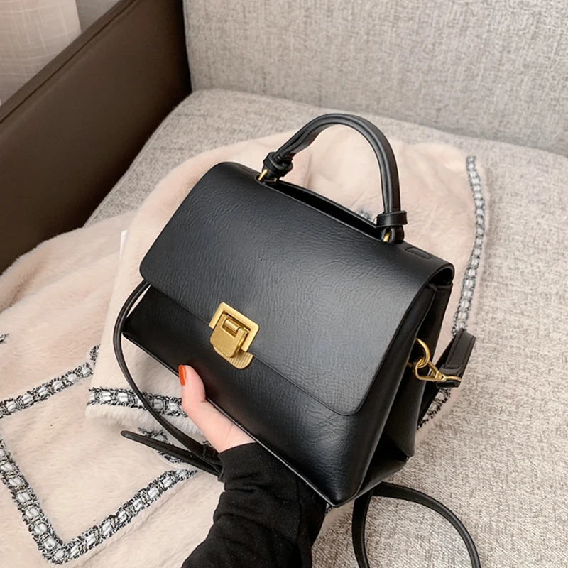 

Burminsa Vintage Flip Lock Small Women Handbags Brand Designer Roomy Solid Color Work Ladies Shoulder Crossbody Bags Winter 2022