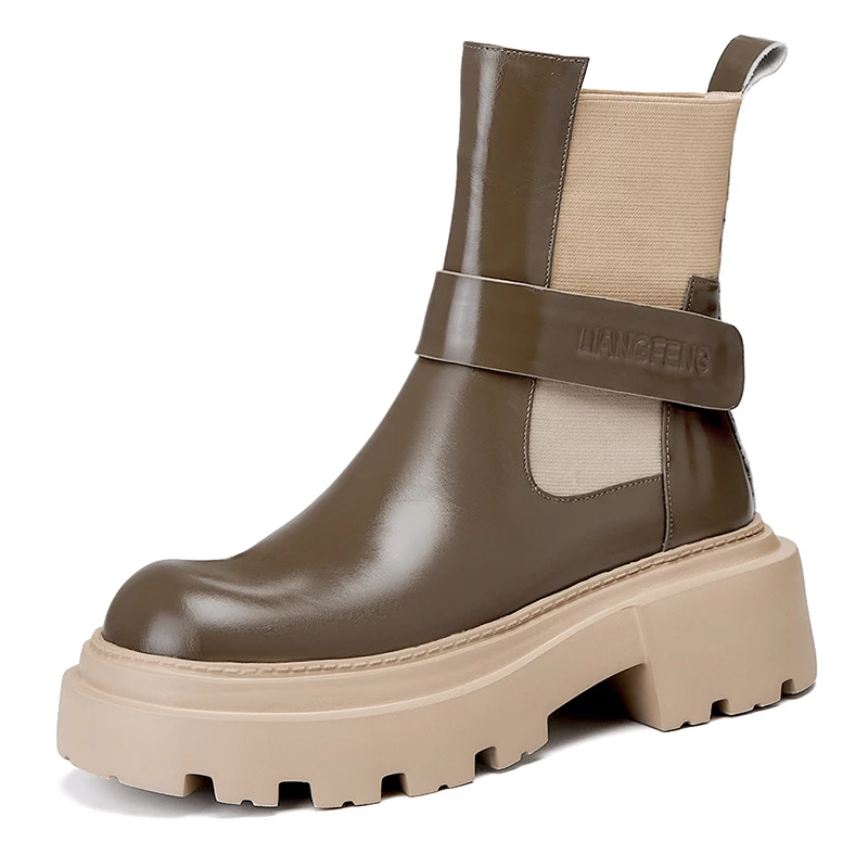 

Женские ботильоны на платформе, черные ботинки из натуральной кожи в стиле панк, повседневная обувь для ночного клуба, Осень-зима 2020