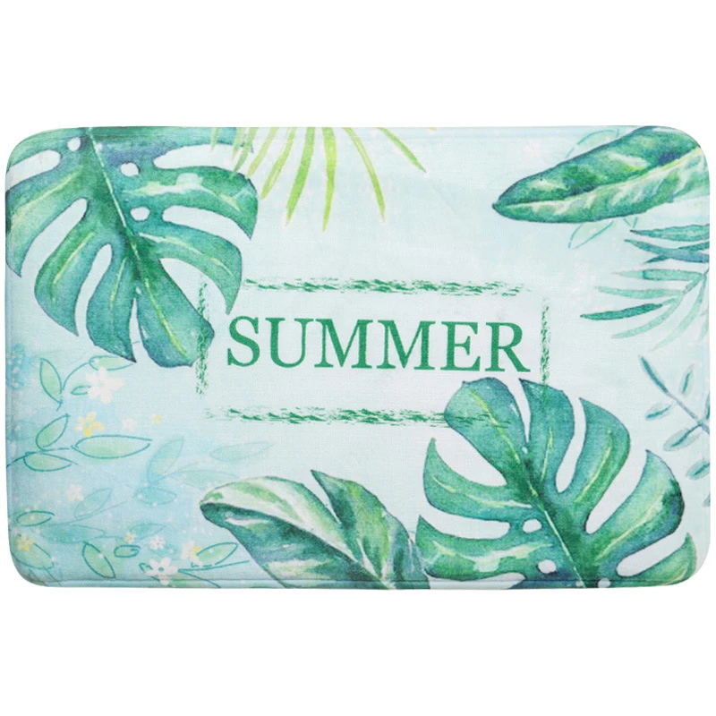 

Soft Bathroom Rug Anti Slip Tape Flamingo Leaf Pattern Absorbent Microfiber Mats Bedroom Kitchen Door Comfortable Velvet Pads