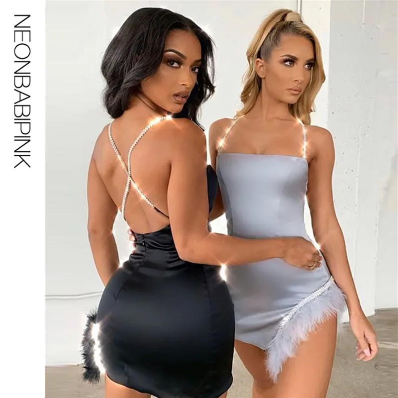 NEONBABIPINK сексуальное платье 2020 роскошное блестящее с кристаллами на бретелях