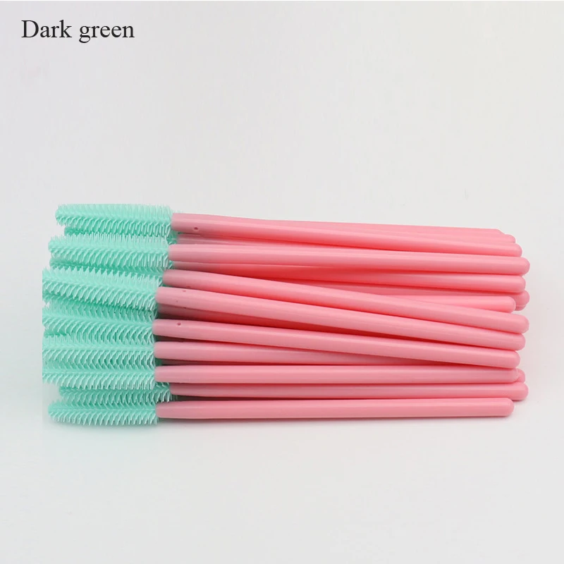 Dark green Синтетическая щетка для ресниц, пластиковая ручка, одноразовая щетка для бровей, разноцветная силиконовая головка, набор инструментов для макияжа - Handle Color: Dark green