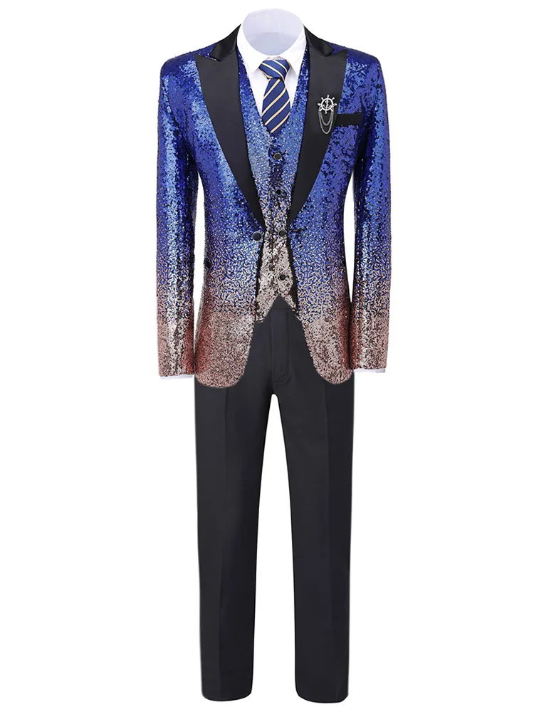 Мужской костюм Slim Fit с градиентными пайетками комплект из трех предметов деловой