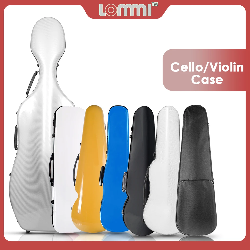 LOMMI Carbon Fiber Violin Case 4/4 Cello Case Fiberglass Hardshell Case With Wheels Super Security Support 300KG Pressure