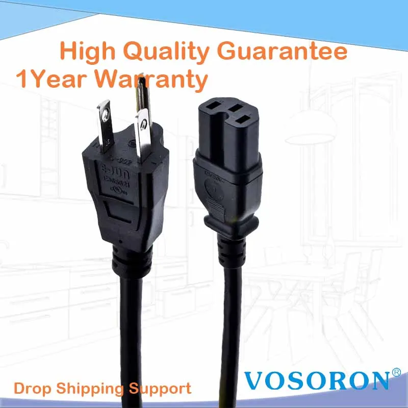 Сетевой шнур с тремя зубцами и 3 зубцами, 3,3 футов, от NEMA 5-15P до IEC320 C15 18AWG, 10 А, 125 В, черный