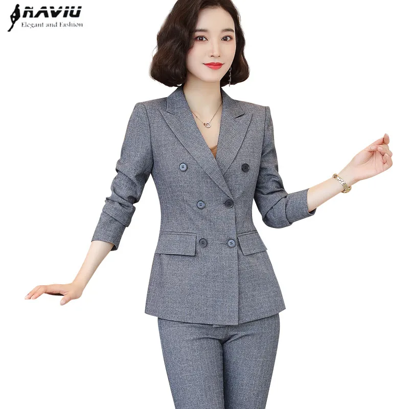 Женский костюм с брюками деловой длинным рукавом и брюки Осень зима 2019|Брючные