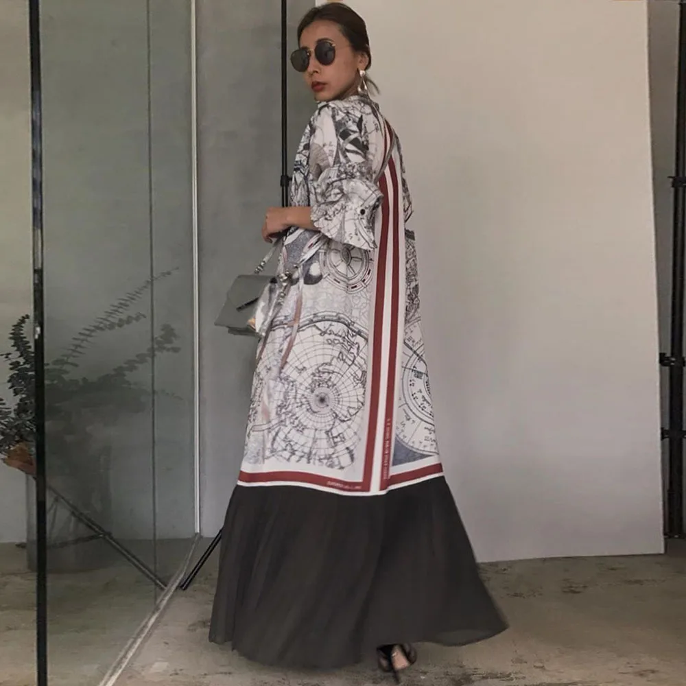 Элегантное офисное женское длинное платье с принтом корейские Японские Женские