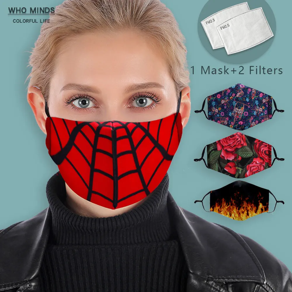Многоразовая маска для рта Red Spider web моющаяся лица с регулируемыми лямками и