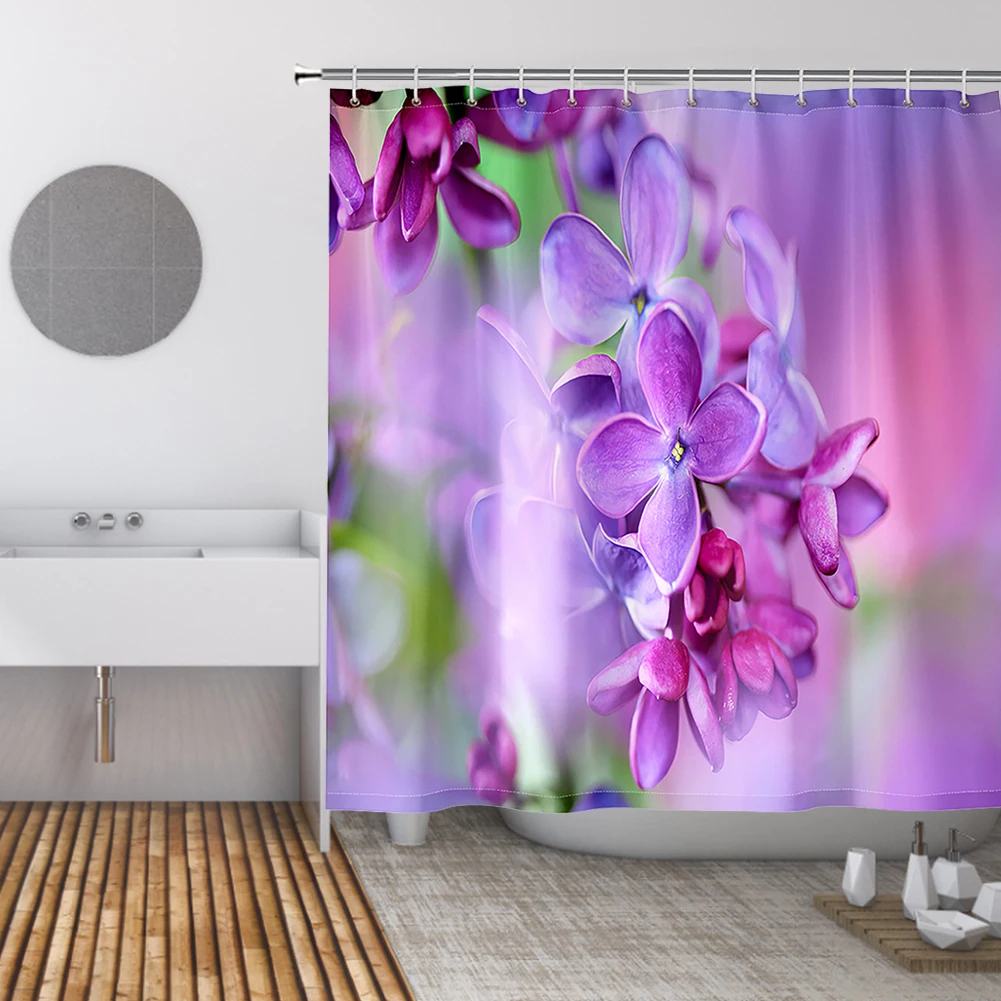 

Водонепроницаемая занавеска для душа с цветочным принтом, 12 крючков