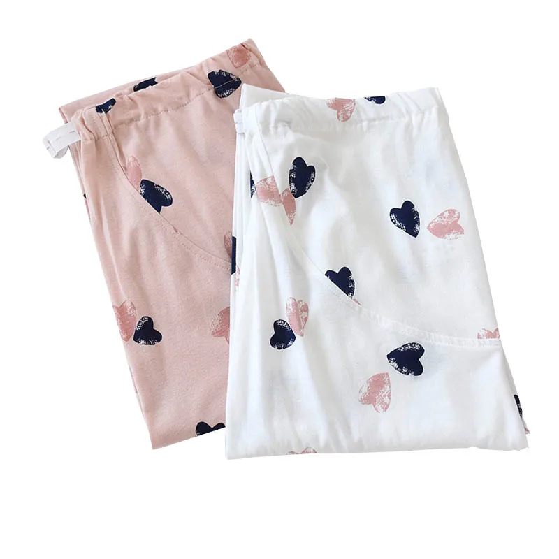 

Новые весенние женские из чистого хлопка для сна, низ с сердечком для женщин с принтом большой Размеры свободные брюки с принтом в виде свеж...