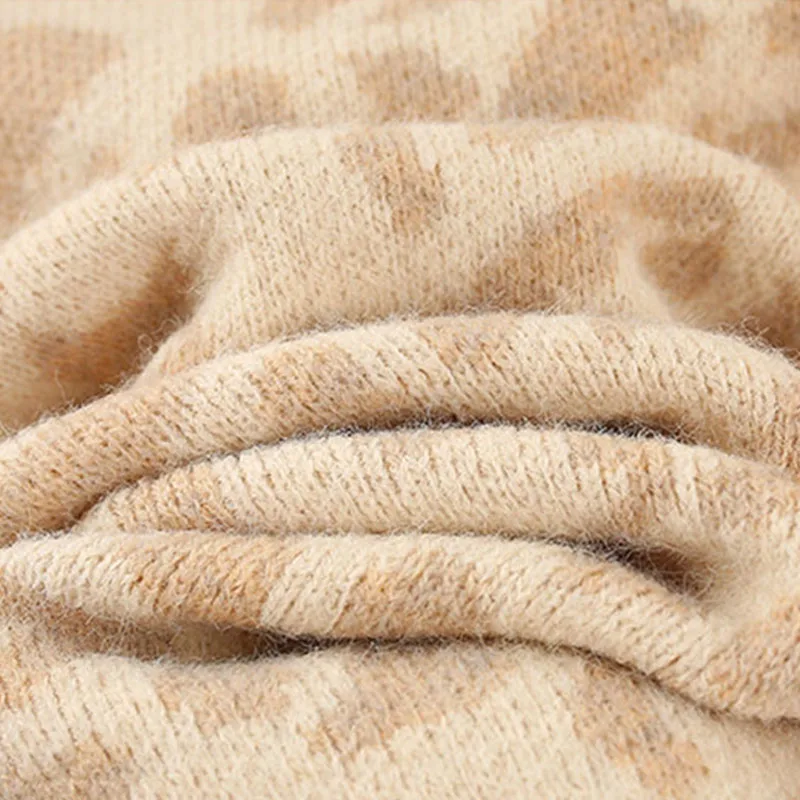 Женский Повседневный вязаный свитер с леопардовым принтом Свободный пуловер