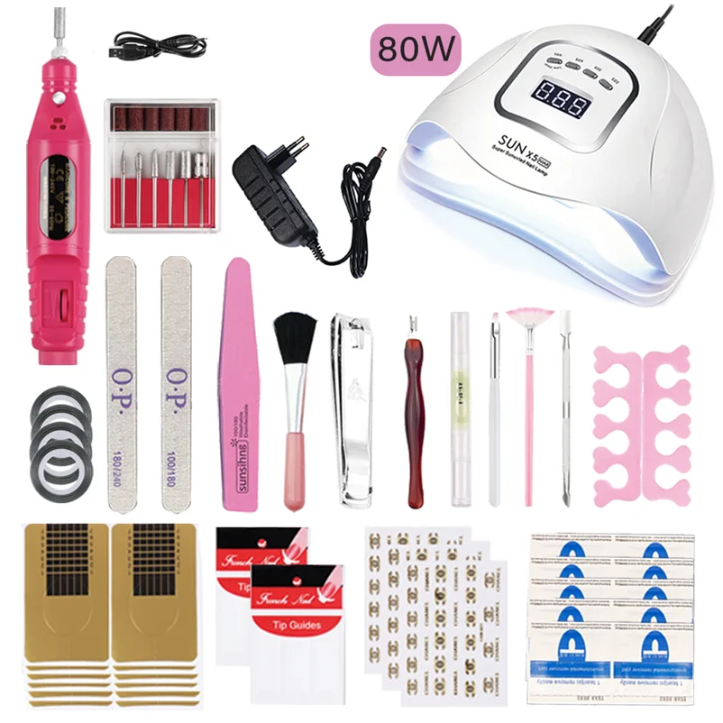 Профессиональный комплект инструментов для маникюра с 80 Вт лампы ногтей сушилка